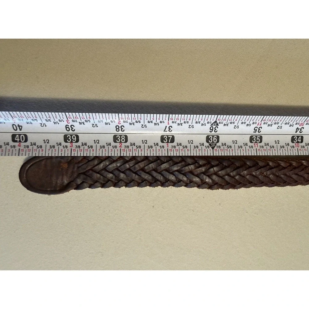 Women's 38 In Vintage Braided Western Boho Leather Belt With Brass Buckle